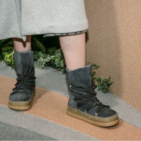 Birkenstock Shoes - Birkenstock Masi Graphite Suede Leather Fur Lined Boots NARROW